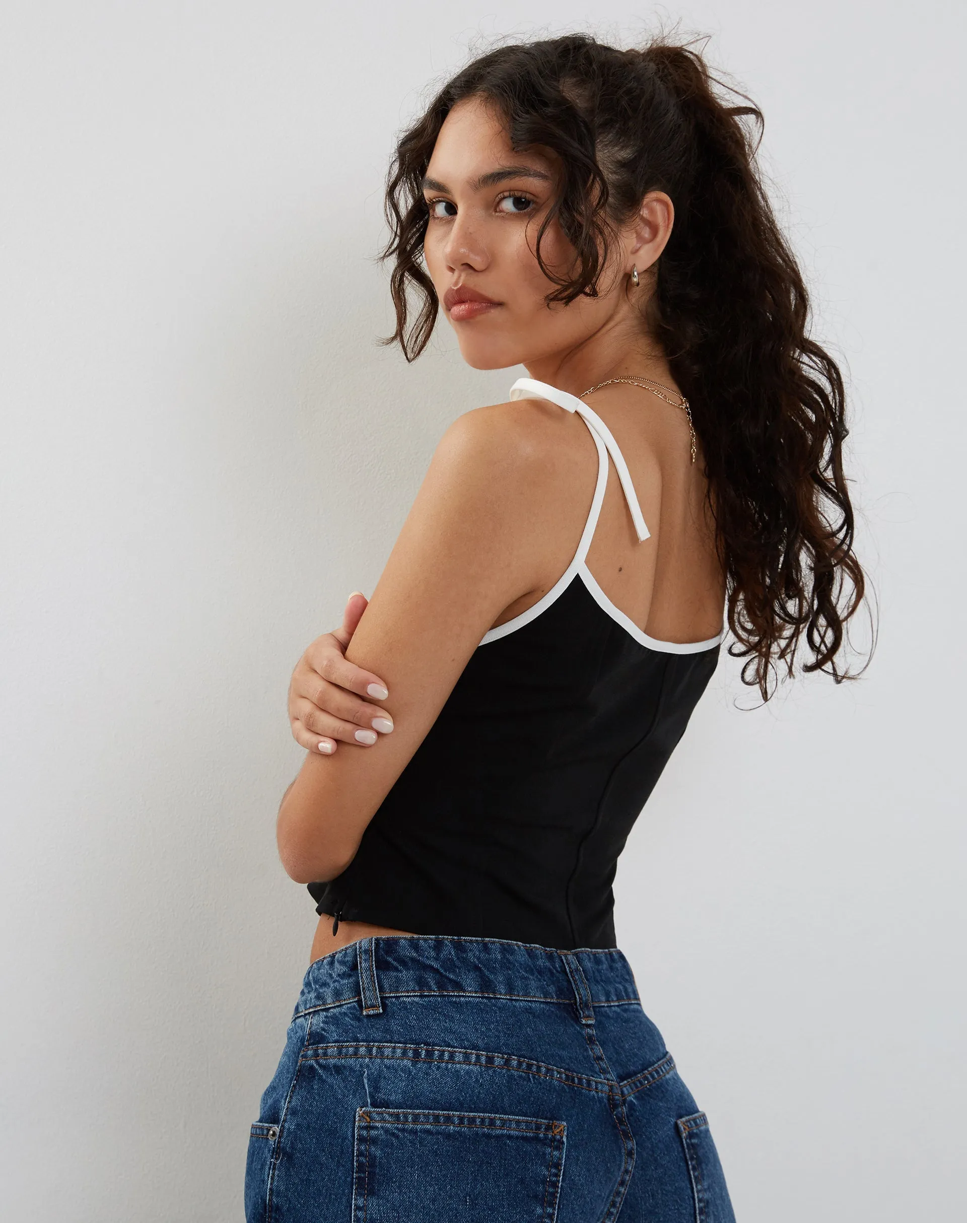 Kiona Corset Top in Black with White Binding sold by Motel Rocks product image thumbnail 4