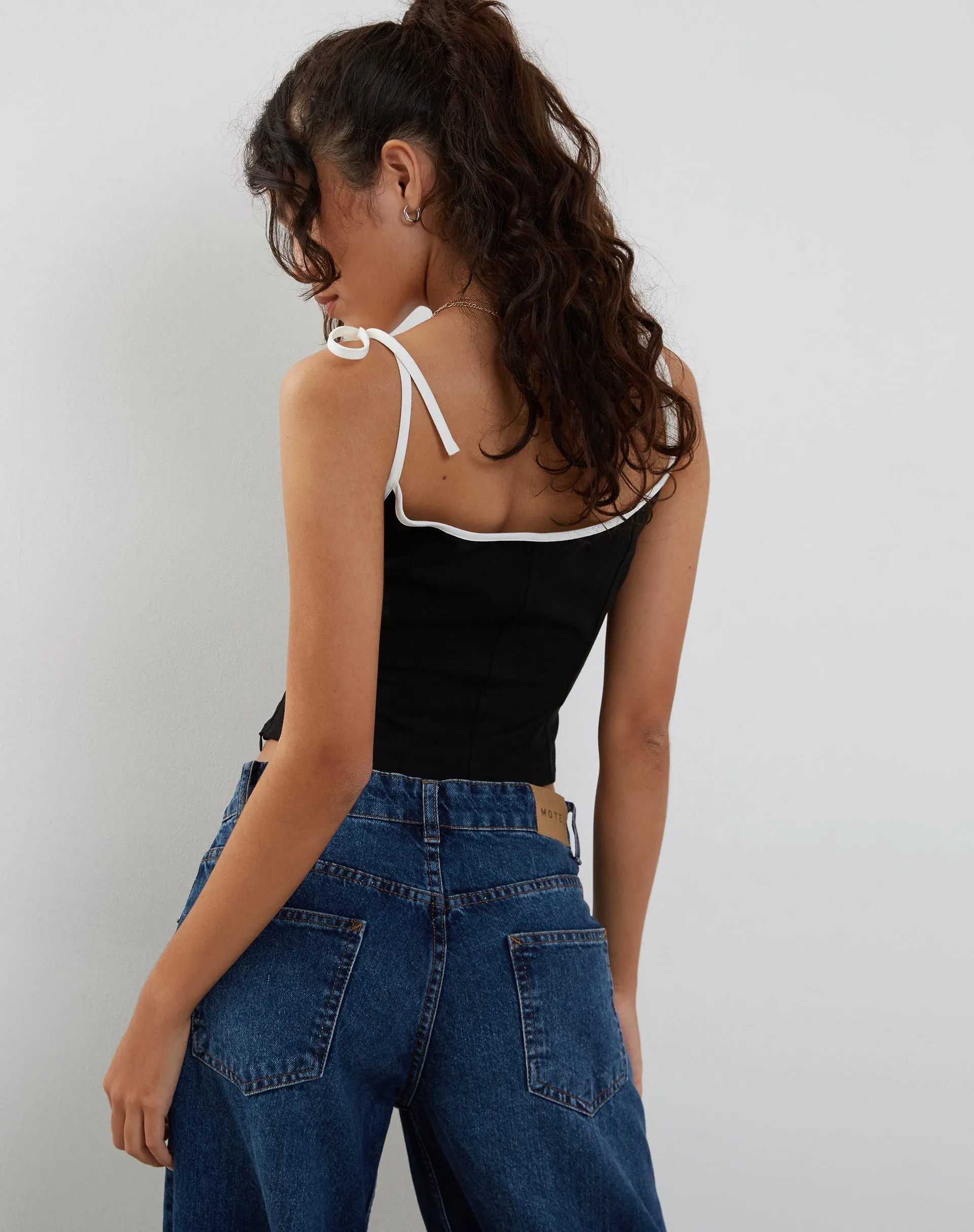 Kiona Corset Top in Black with White Binding sold by Motel Rocks product image thumbnail 2