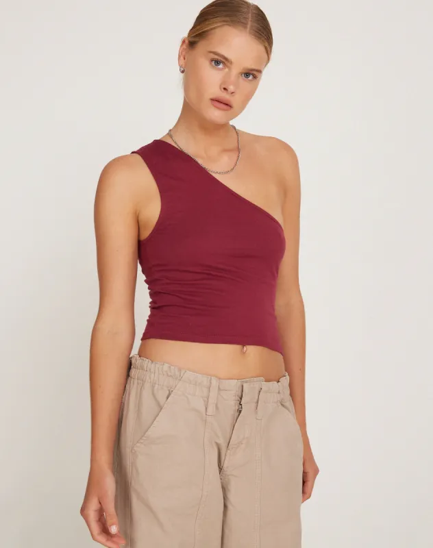 Bay One Shoulder Top in Plum sold by Motel Rocks