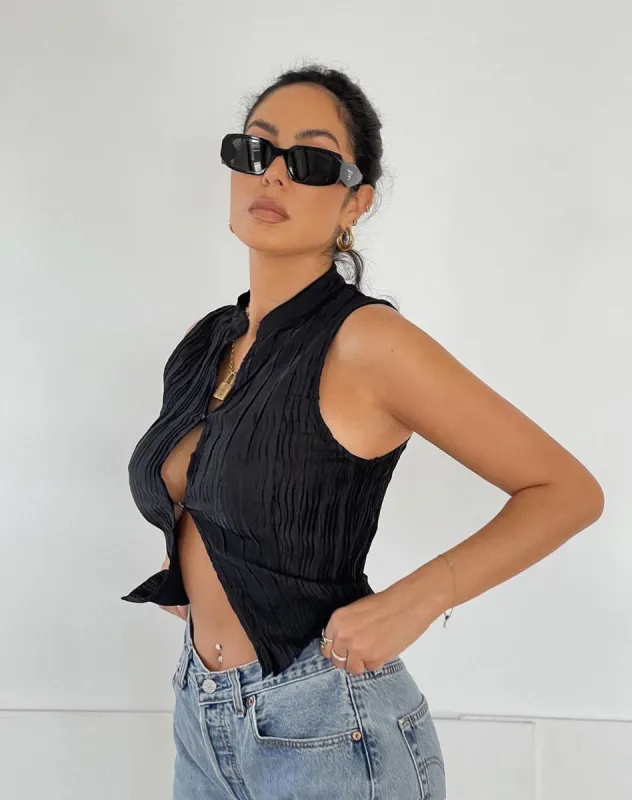 Inara Crop Top in Crinkle Black sold by Motel Rocks