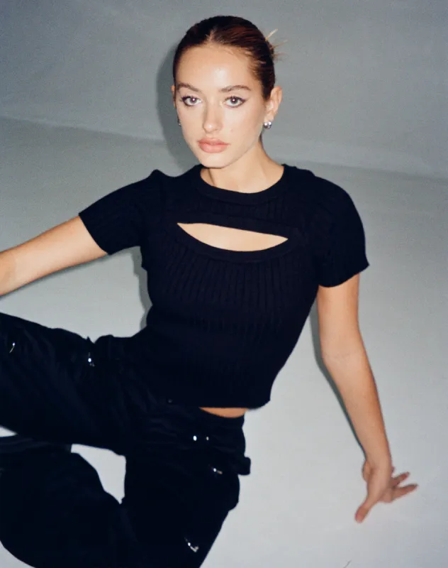 Morsche Cut Out Crop Top in Black sold by Motel Rocks