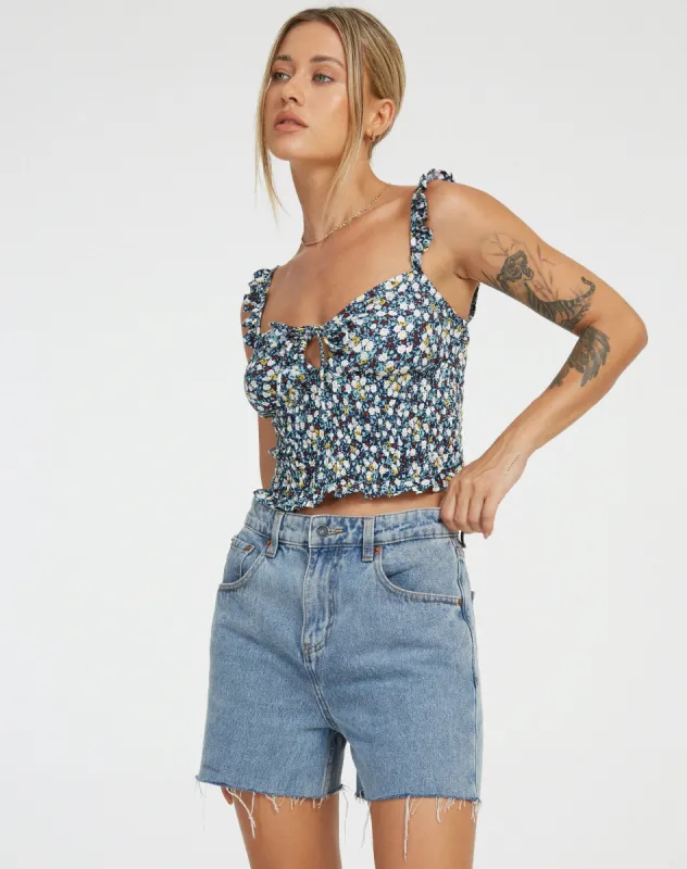 Ezra Crop Top in Floral Field Navy sold by Motel Rocks