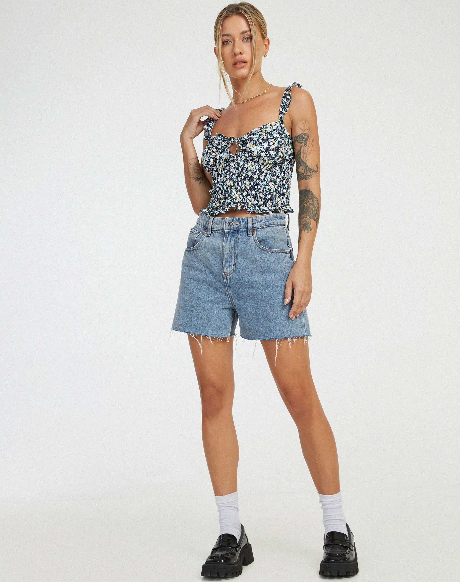 Ezra Crop Top in Floral Field Navy sold by Motel Rocks product image thumbnail 3