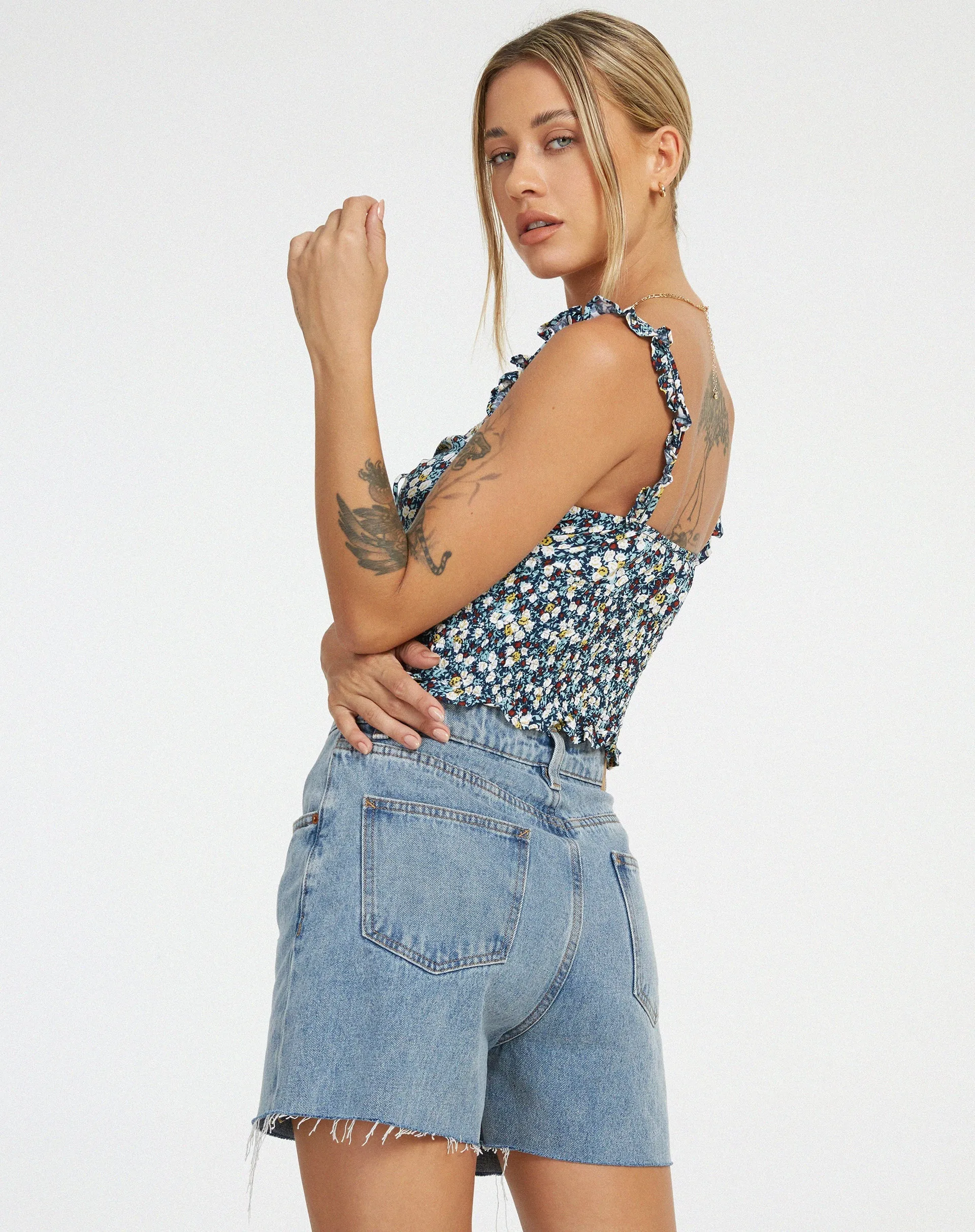 Ezra Crop Top in Floral Field Navy sold by Motel Rocks product image thumbnail 2