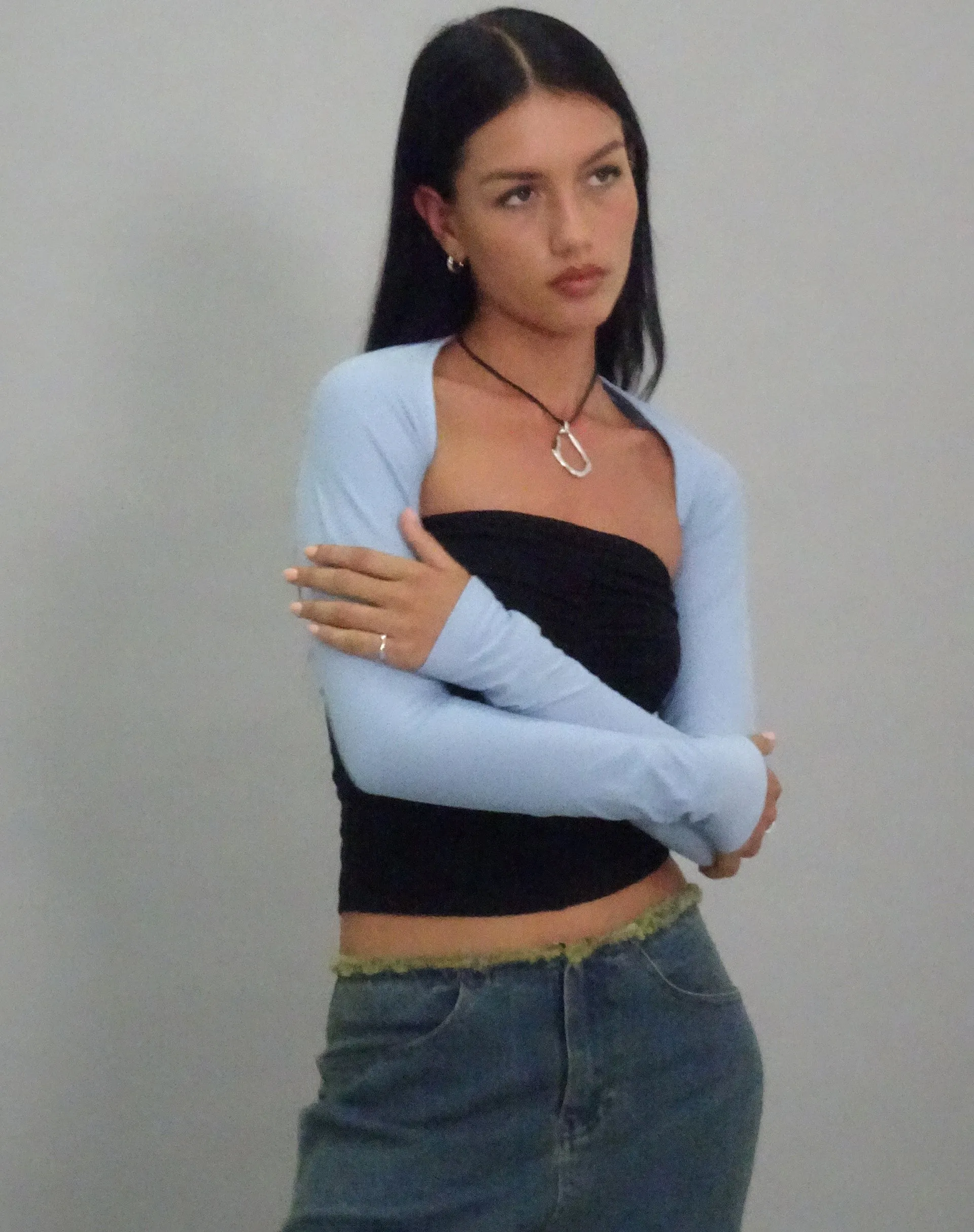 Ladri Shrug Top in Nantucket Blue sold by Motel Rocks