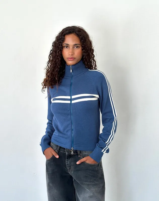 Talisa Sporty Zip Through Jacket In Navy with Ivory Stripes sold by Motel Rocks
