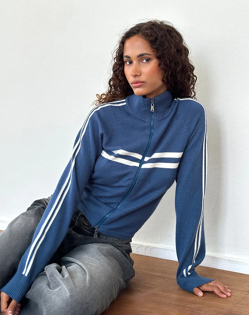 Talisa Sporty Zip Through Jacket In Navy with Ivory Stripes sold by Motel Rocks product image thumbnail 3