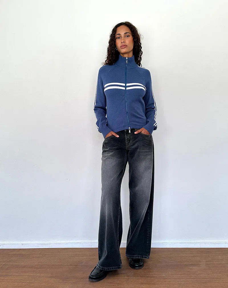 Talisa Sporty Zip Through Jacket In Navy with Ivory Stripes sold by Motel Rocks product image thumbnail 5