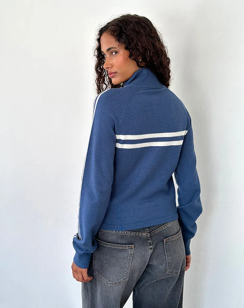 Talisa Sporty Zip Through Jacket In Navy with Ivory Stripes sold by Motel Rocks product image thumbnail 4