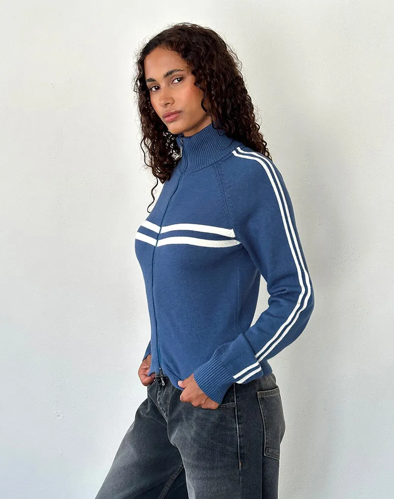 Talisa Sporty Zip Through Jacket In Navy with Ivory Stripes sold by Motel Rocks product image thumbnail 2