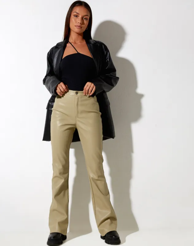 Zoven Flare Trouser in Pu Sage sold by Motel Rocks