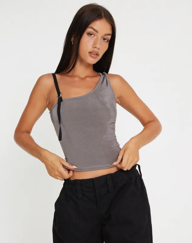 Eltica One Shoulder Crop Top in Grey sold by Motel Rocks