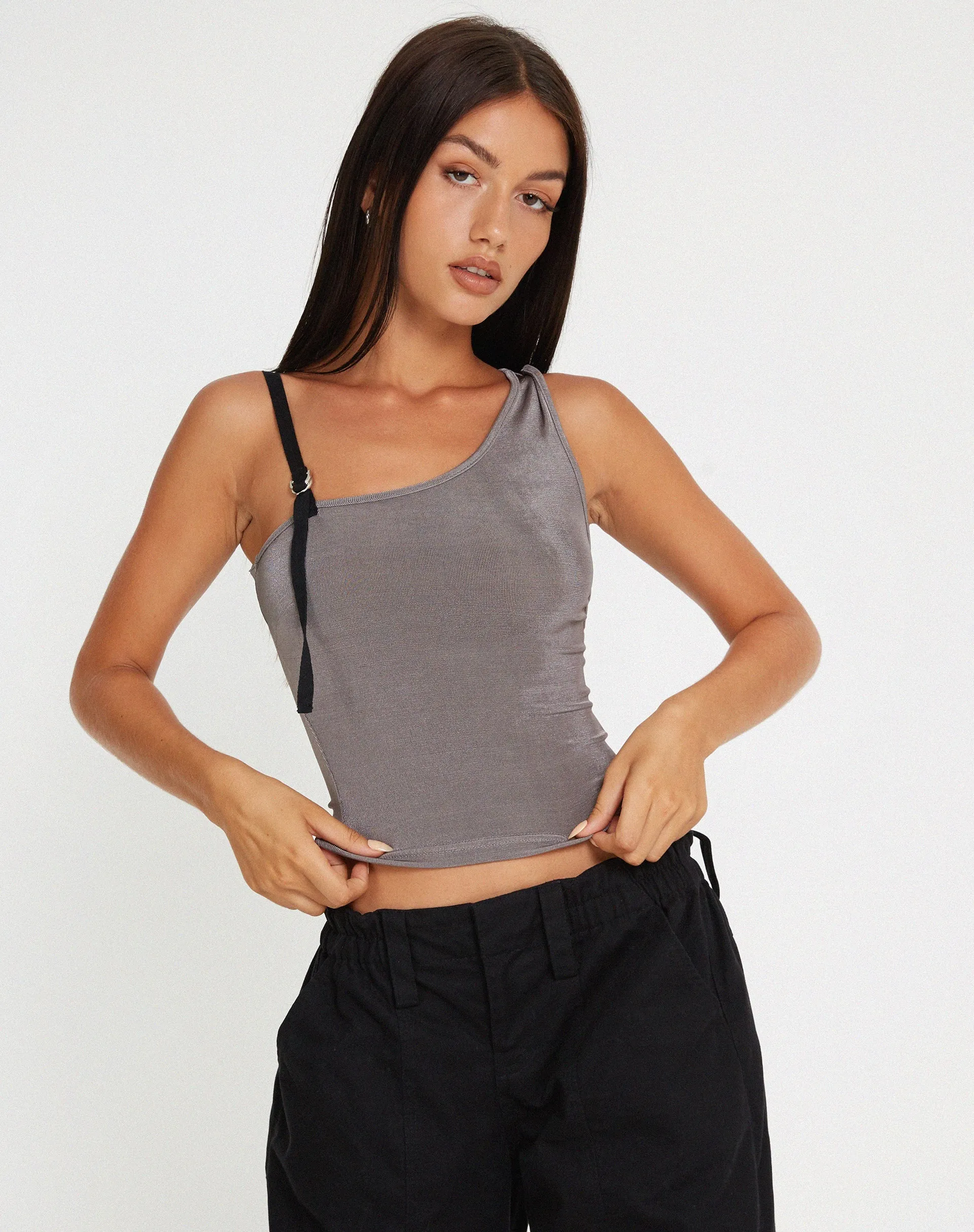 Eltica One Shoulder Crop Top in Grey sold by Motel Rocks