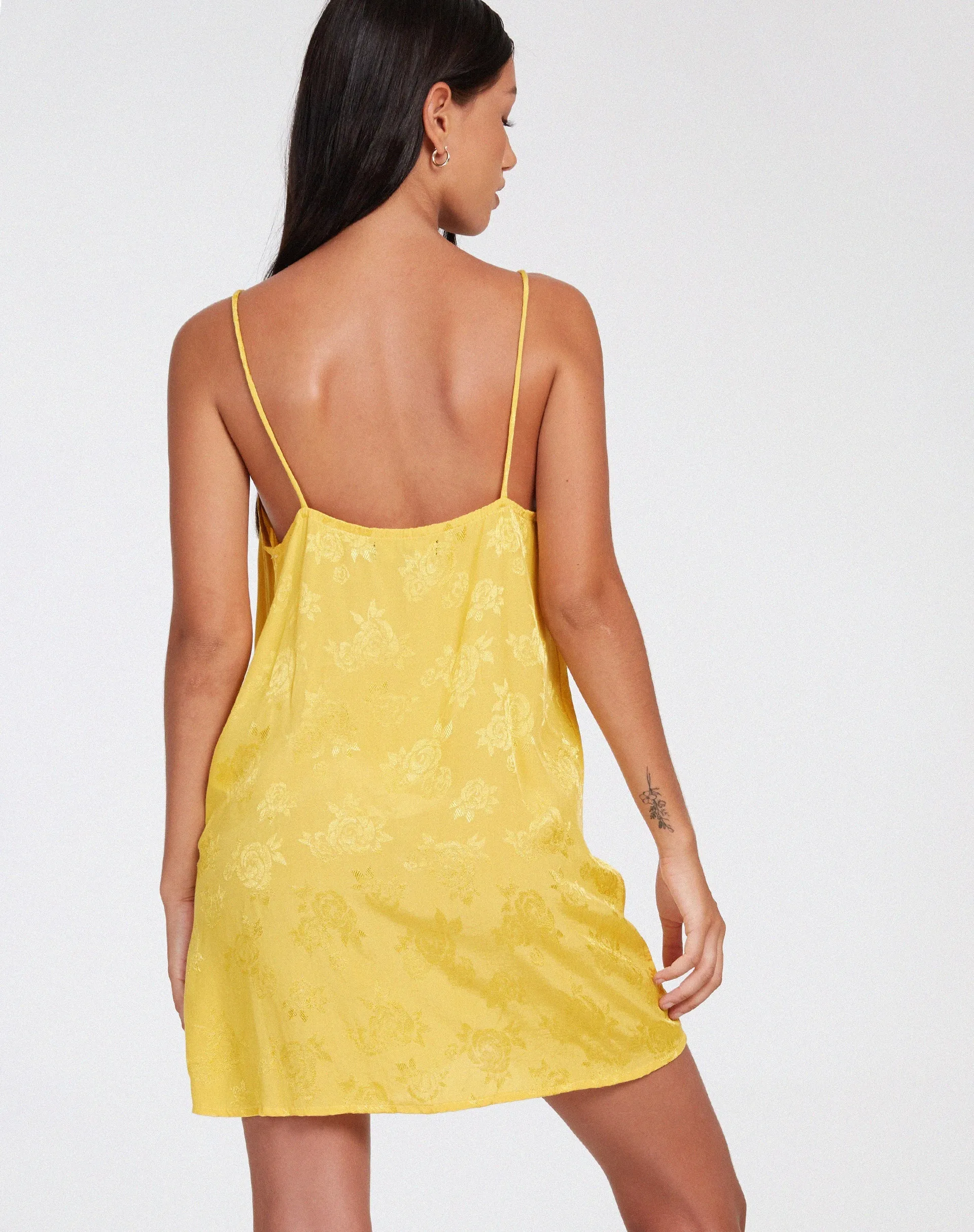 Datista Mini Dress in Satin Rose Sunshine Yellow sold by Motel Rocks product image thumbnail 2