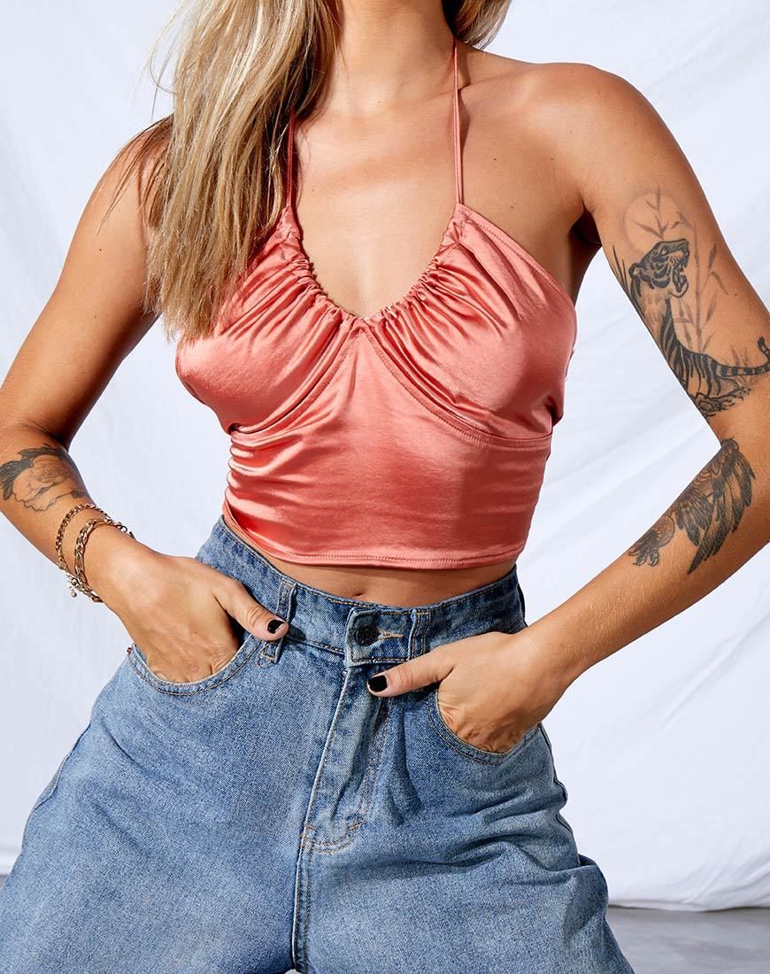 Haltri Crop Top in Satin Coral sold by Motel Rocks product image thumbnail 3