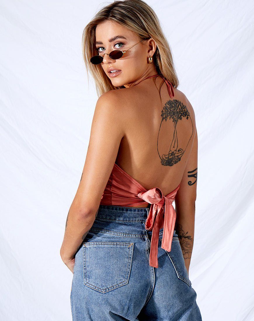 Haltri Crop Top in Satin Coral sold by Motel Rocks product image thumbnail 4