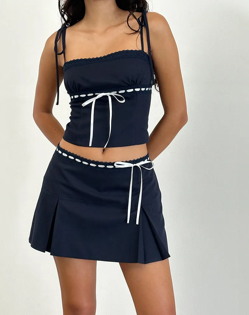 Idalis Skort in Navy with White Binding sold by Motel Rocks product image thumbnail 5