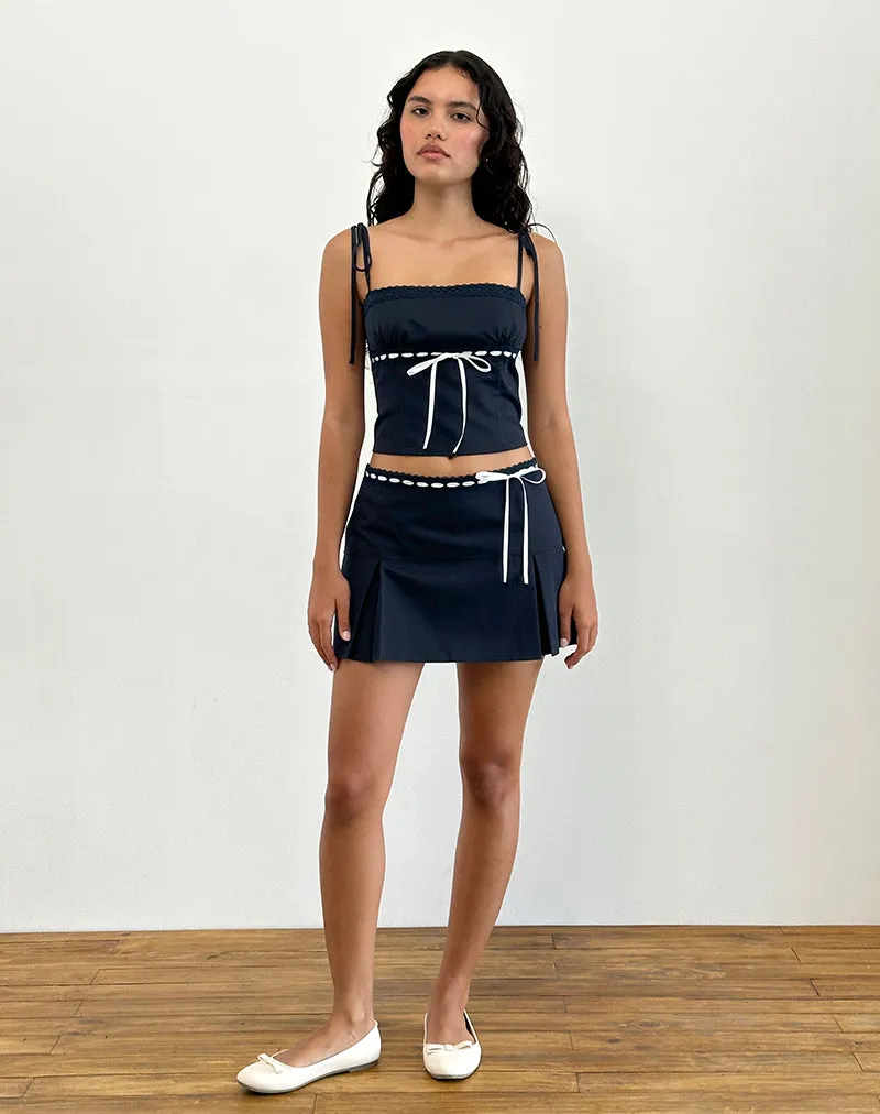 Idalis Skort in Navy with White Binding sold by Motel Rocks product image thumbnail 4