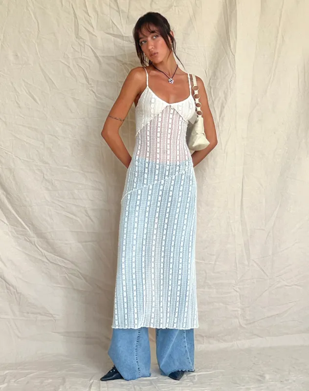 Kehlani Sheer Midi Dress in Cream Lace sold by Motel Rocks