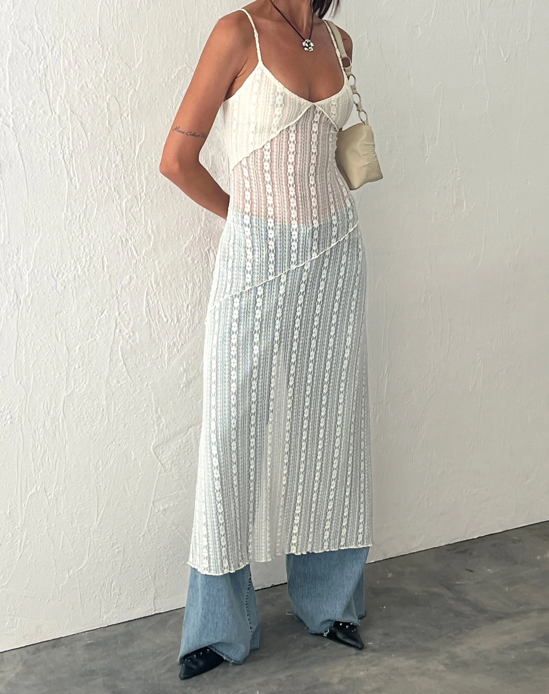 Kehlani Sheer Midi Dress in Cream Lace sold by Motel Rocks product image thumbnail 4