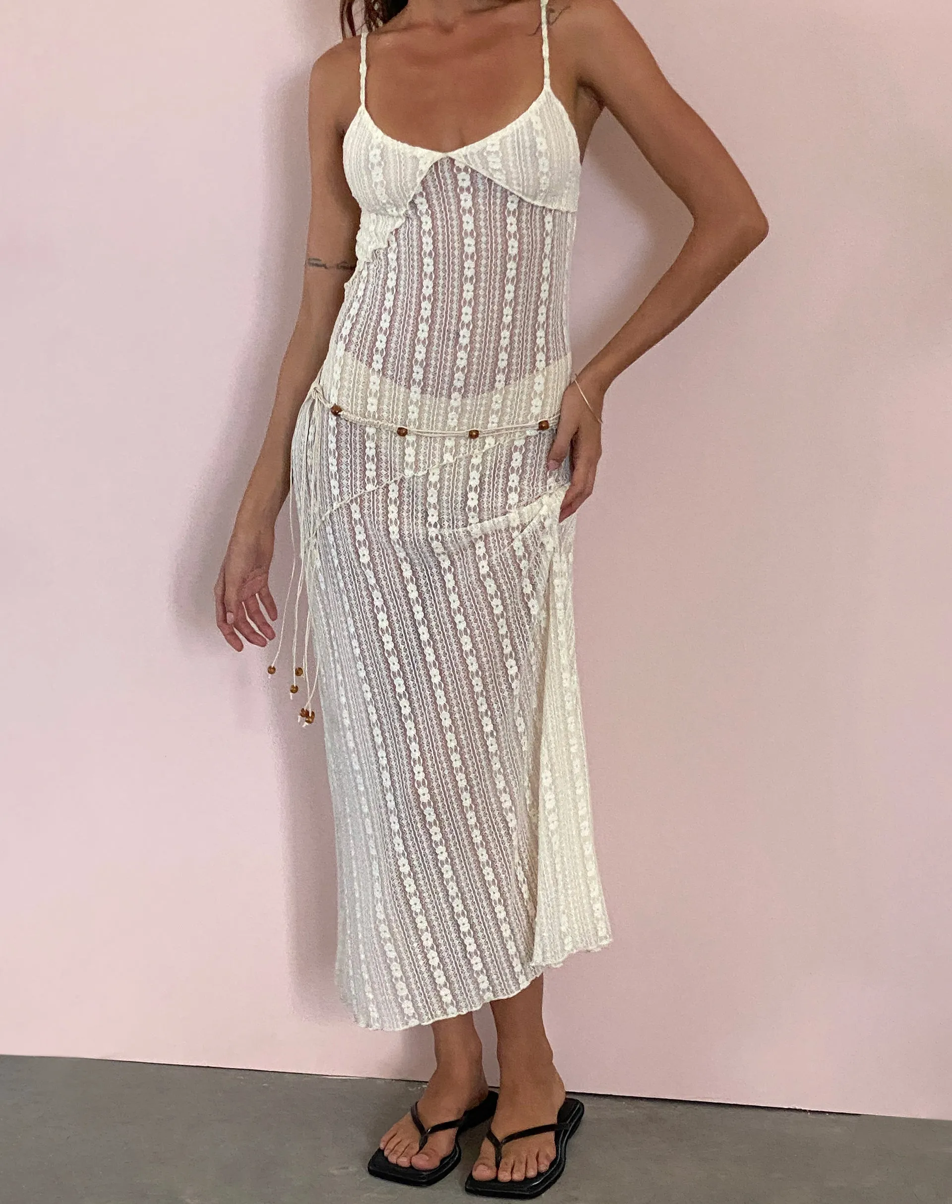 Kehlani Sheer Midi Dress in Cream Lace sold by Motel Rocks product image thumbnail 2