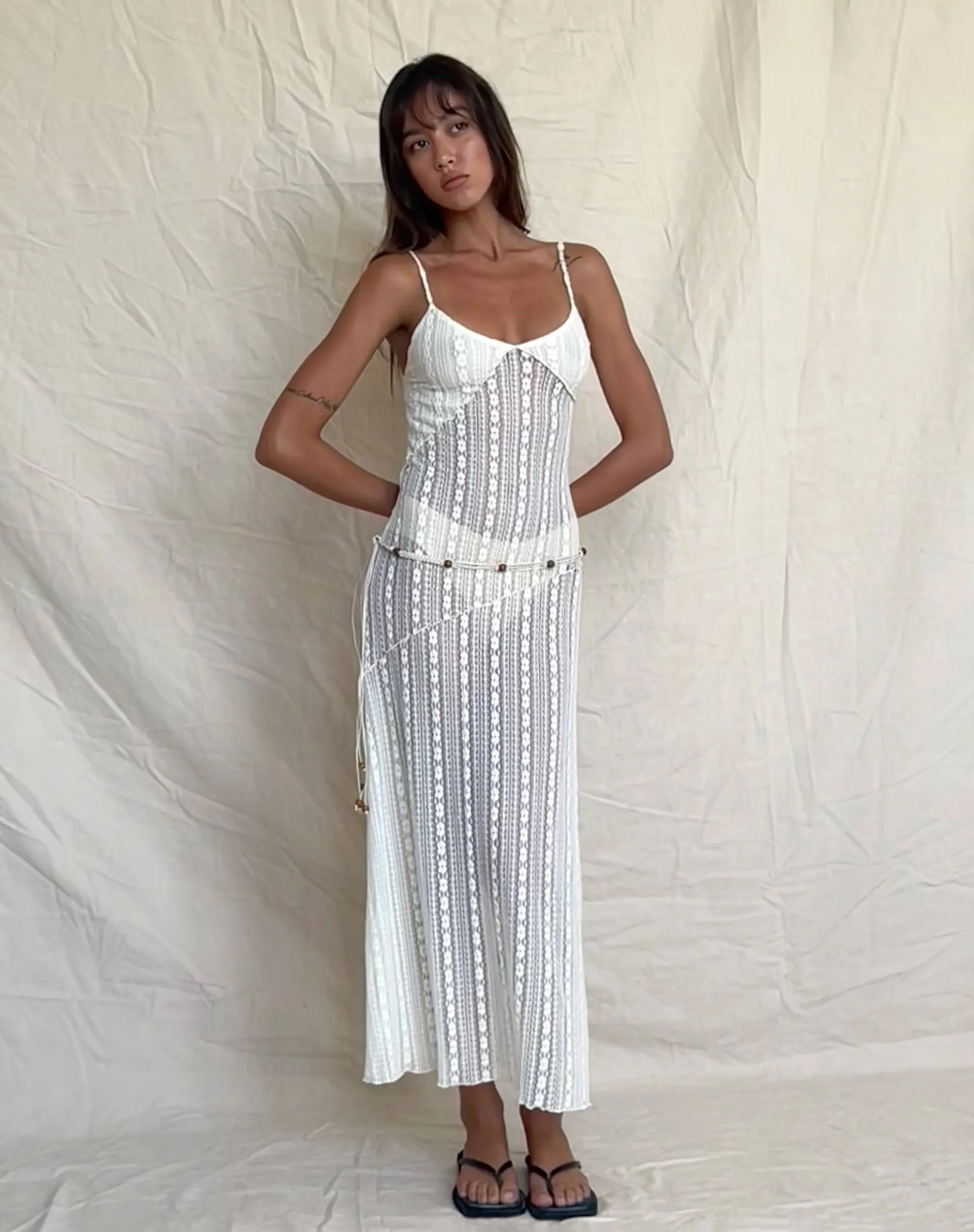 Kehlani Sheer Midi Dress in Cream Lace sold by Motel Rocks product image thumbnail 5