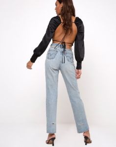 Adoria Crop Top in Satin Black sold by Motel Rocks