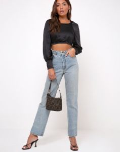 Adoria Crop Top in Satin Black sold by Motel Rocks