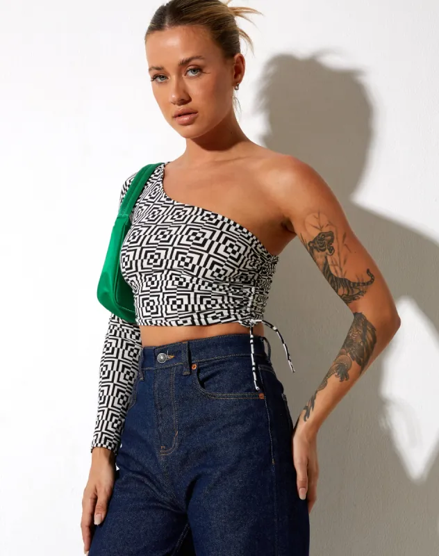Karine Crop Top in Optic Square Black and White sold by Motel Rocks