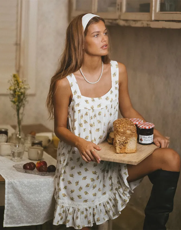 Karina Dress in Funshine Floral Off White sold by Motel Rocks