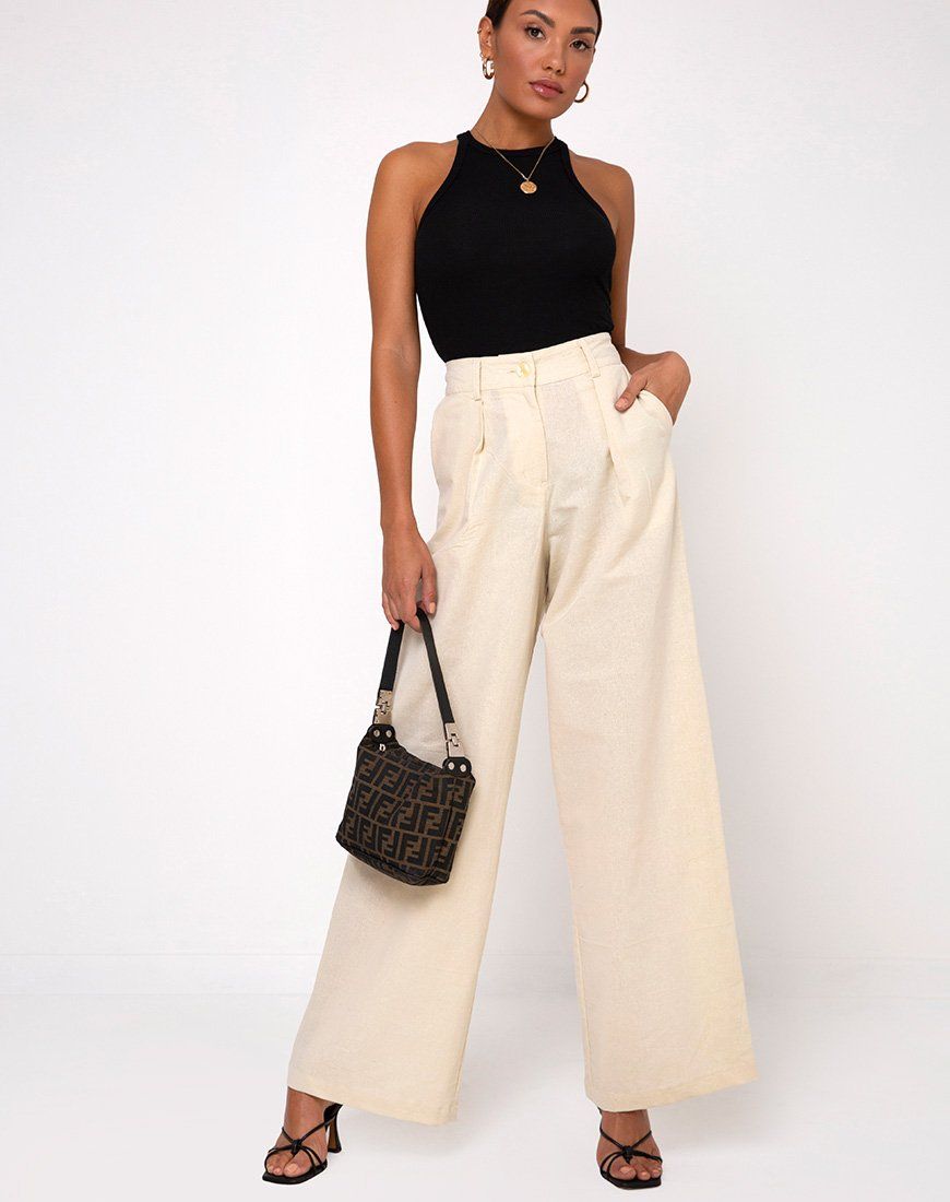 Yeva Flare Trousers in Ecru sold by Motel Rocks