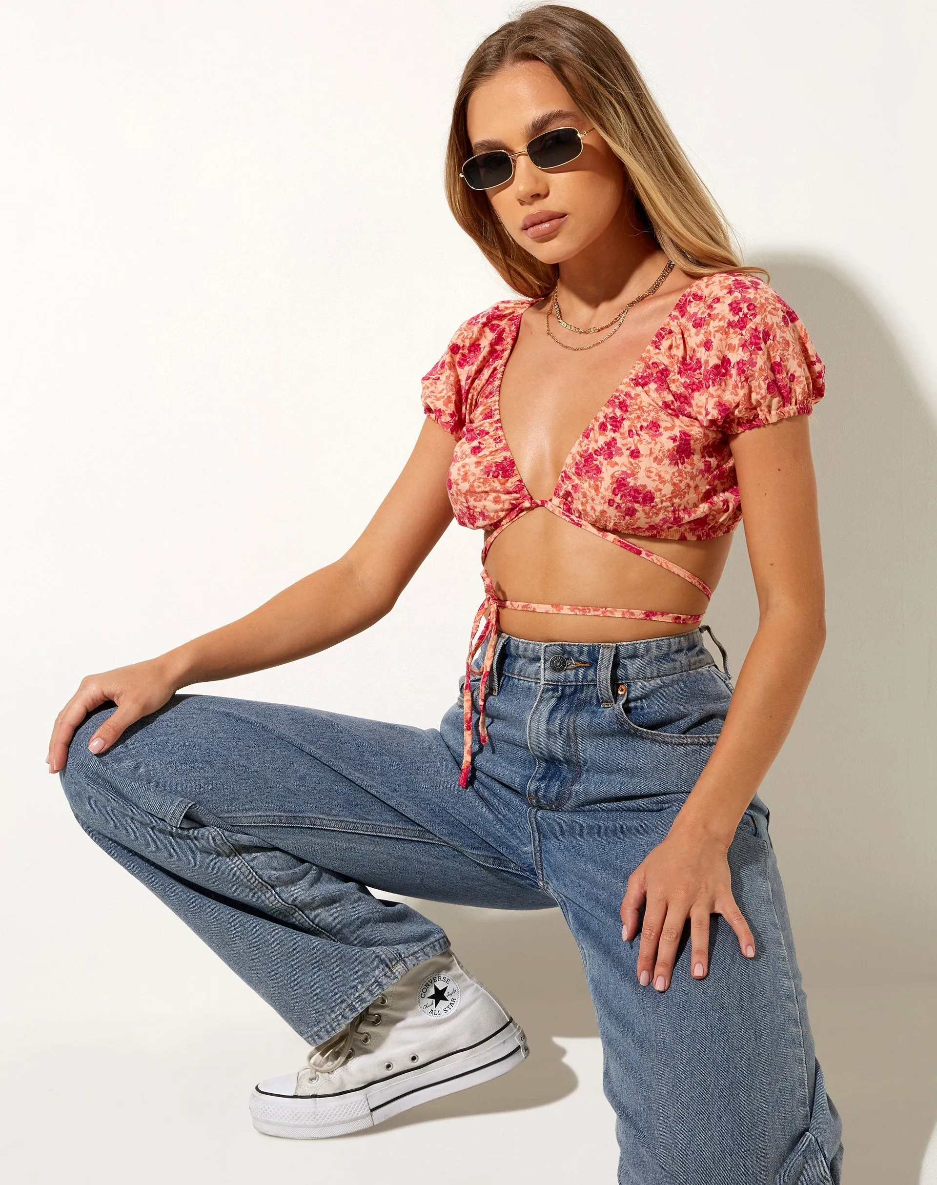 Jiena Crop Top in Dark Wild Flower Cantaloupe sold by Motel Rocks product image thumbnail 4