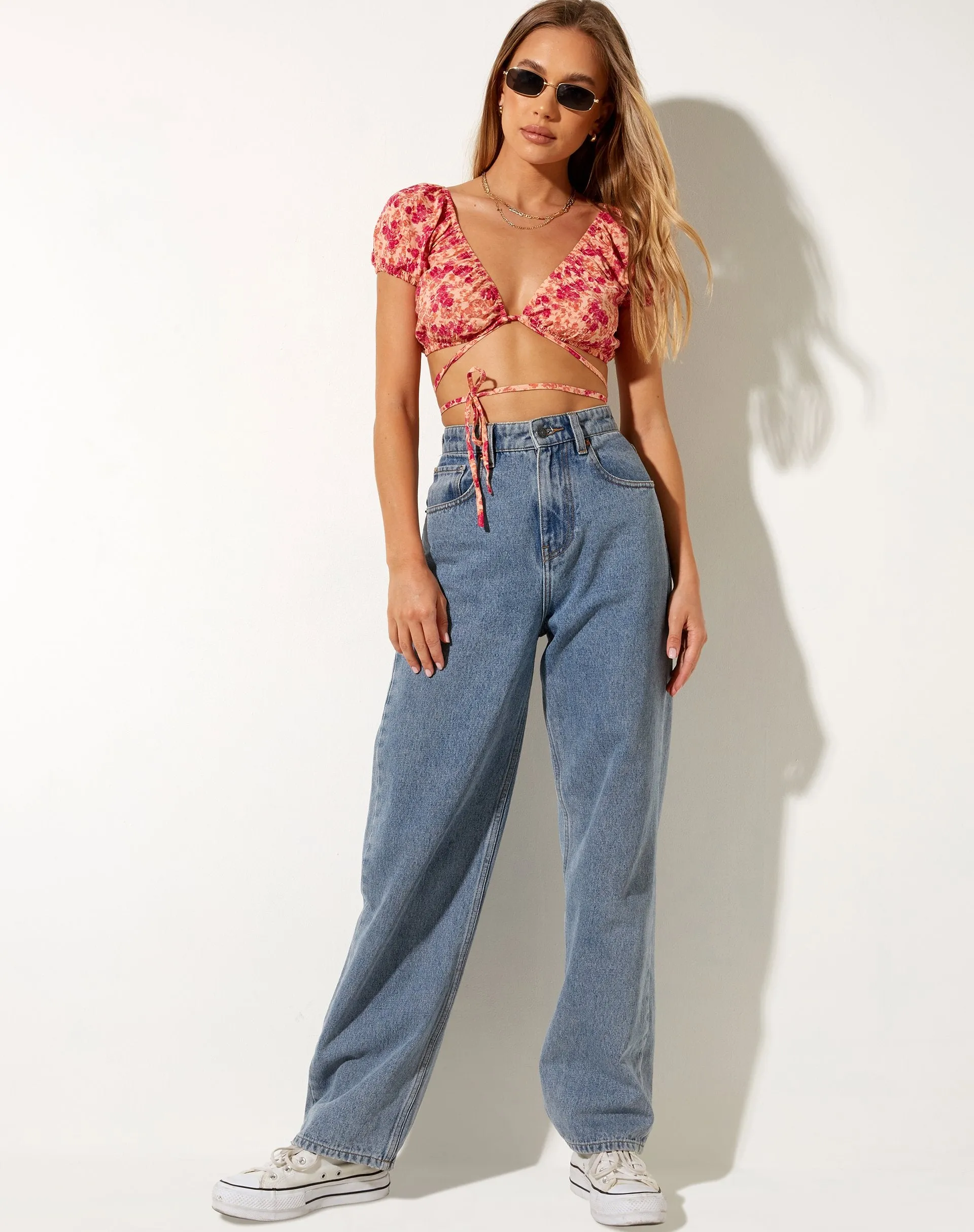 Jiena Crop Top in Dark Wild Flower Cantaloupe sold by Motel Rocks product image thumbnail 3