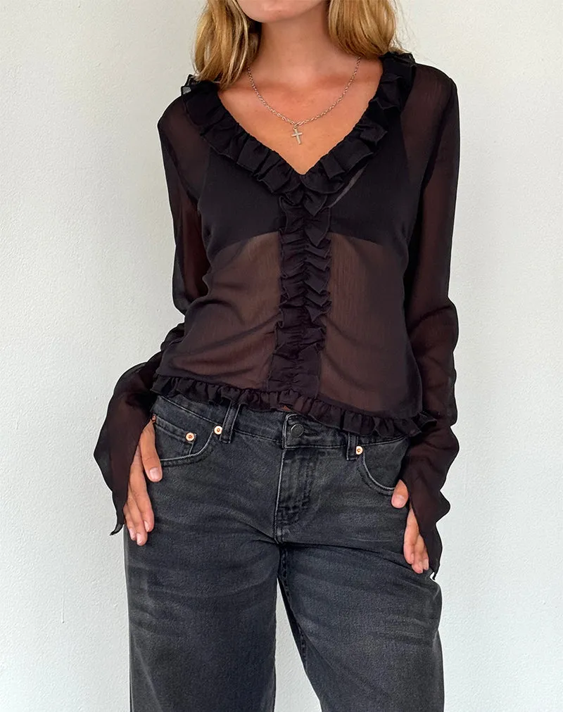 Adriana Ruffle Top in Chiffon Black sold by Motel Rocks product image thumbnail 2