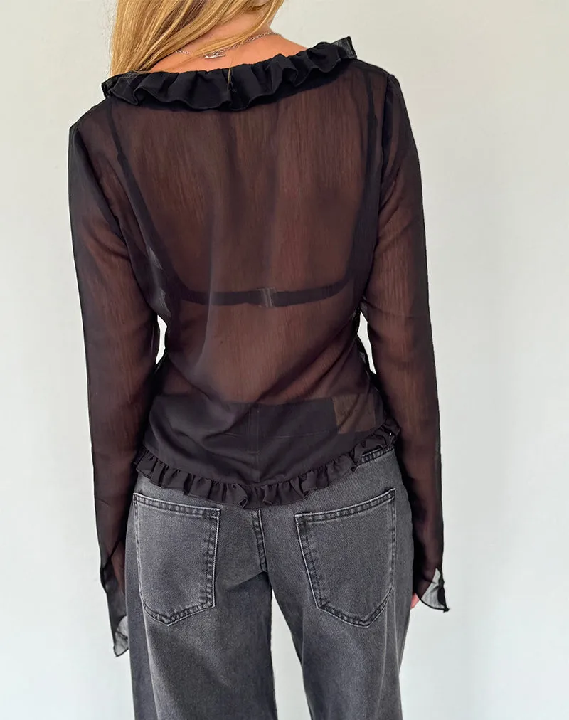 Adriana Ruffle Top in Chiffon Black sold by Motel Rocks product image thumbnail 5