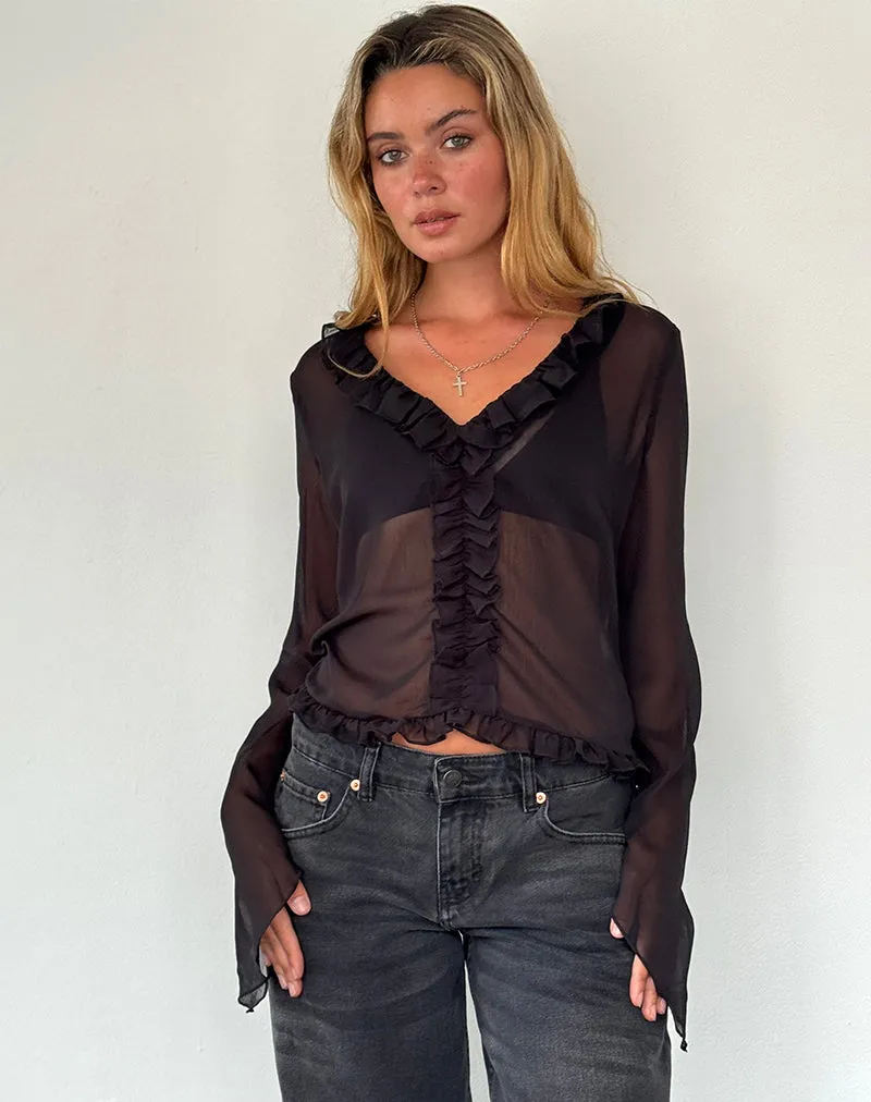 Adriana Ruffle Top in Chiffon Black sold by Motel Rocks product image thumbnail 3