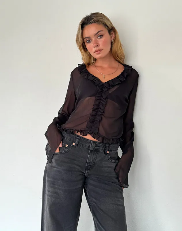 Adriana Ruffle Top in Chiffon Black sold by Motel Rocks