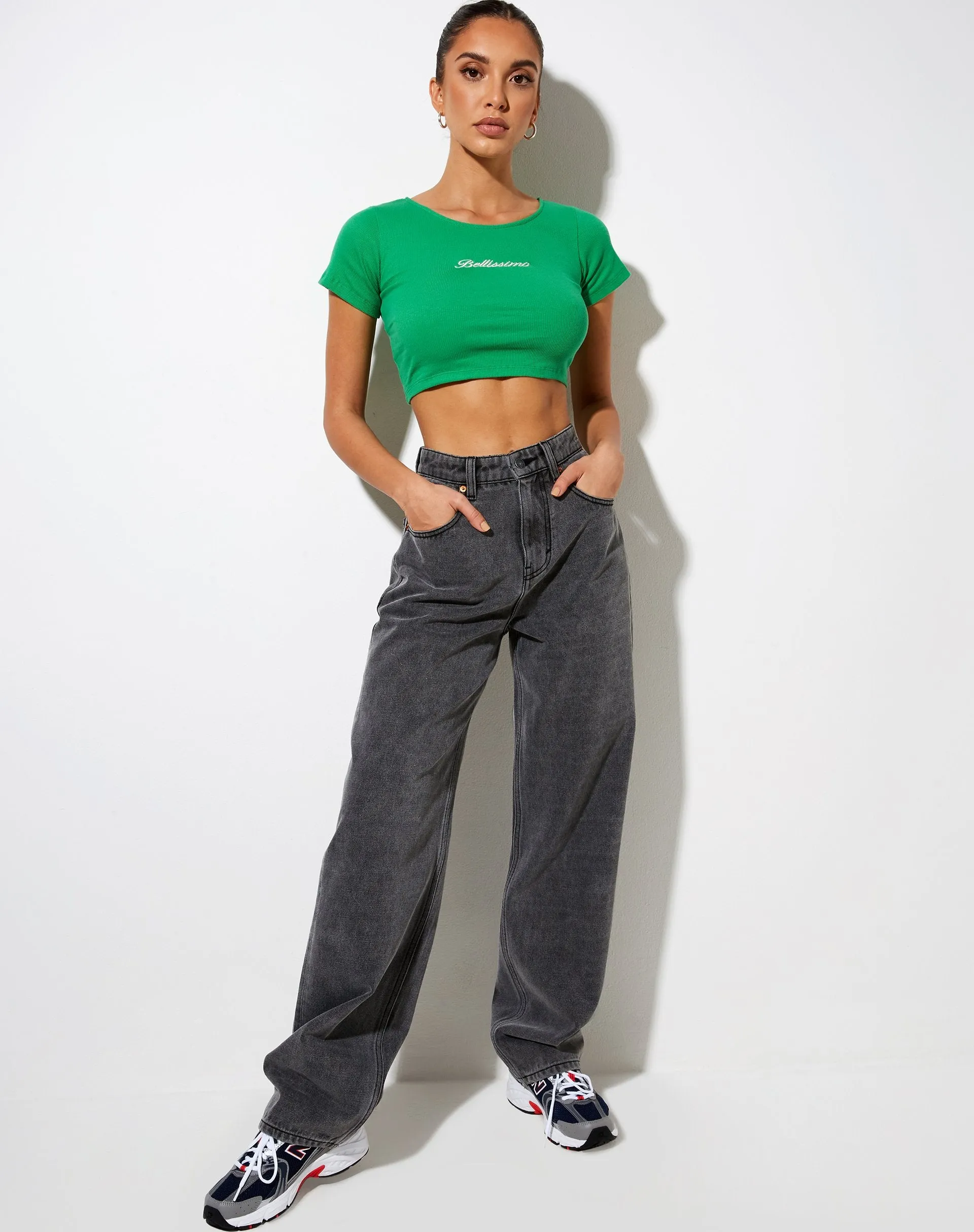 Tindy Crop Top in Rib Fun Green Bellissimo sold by Motel Rocks product image thumbnail 4