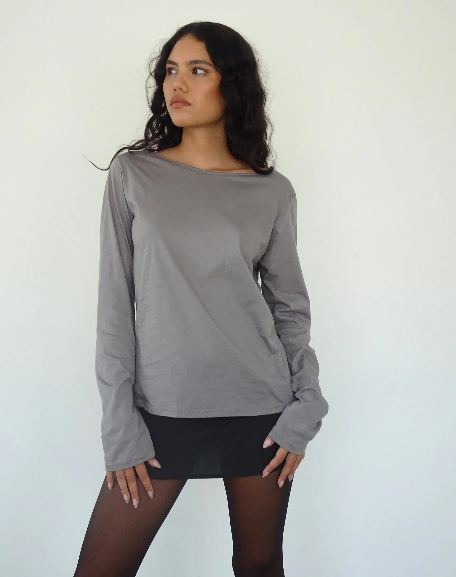 Damon Baggy Long Sleeve Top in Elephant Grey Tissue Jersey sold by Motel Rocks product image thumbnail 4