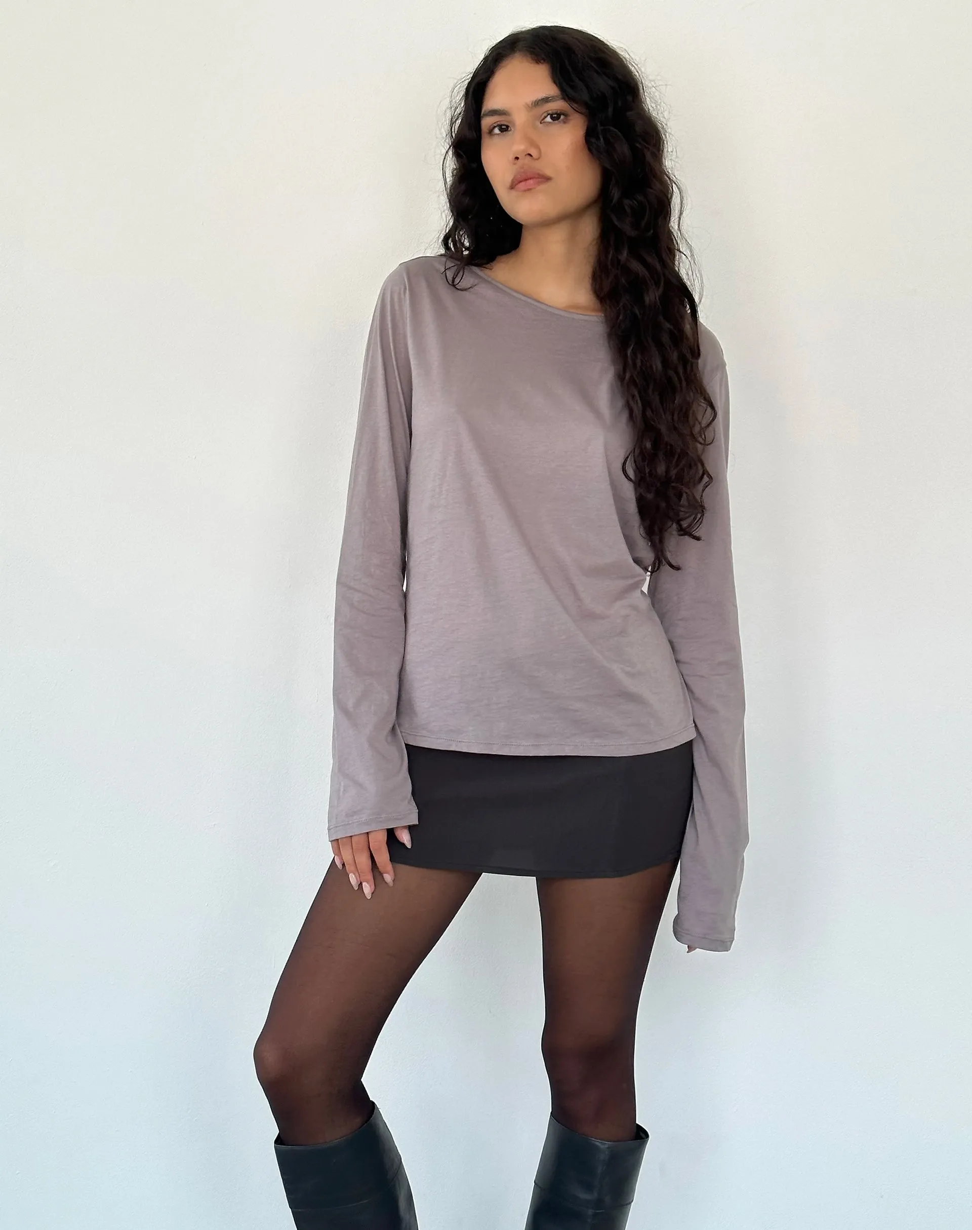 Damon Baggy Long Sleeve Top in Elephant Grey Tissue Jersey sold by Motel Rocks
