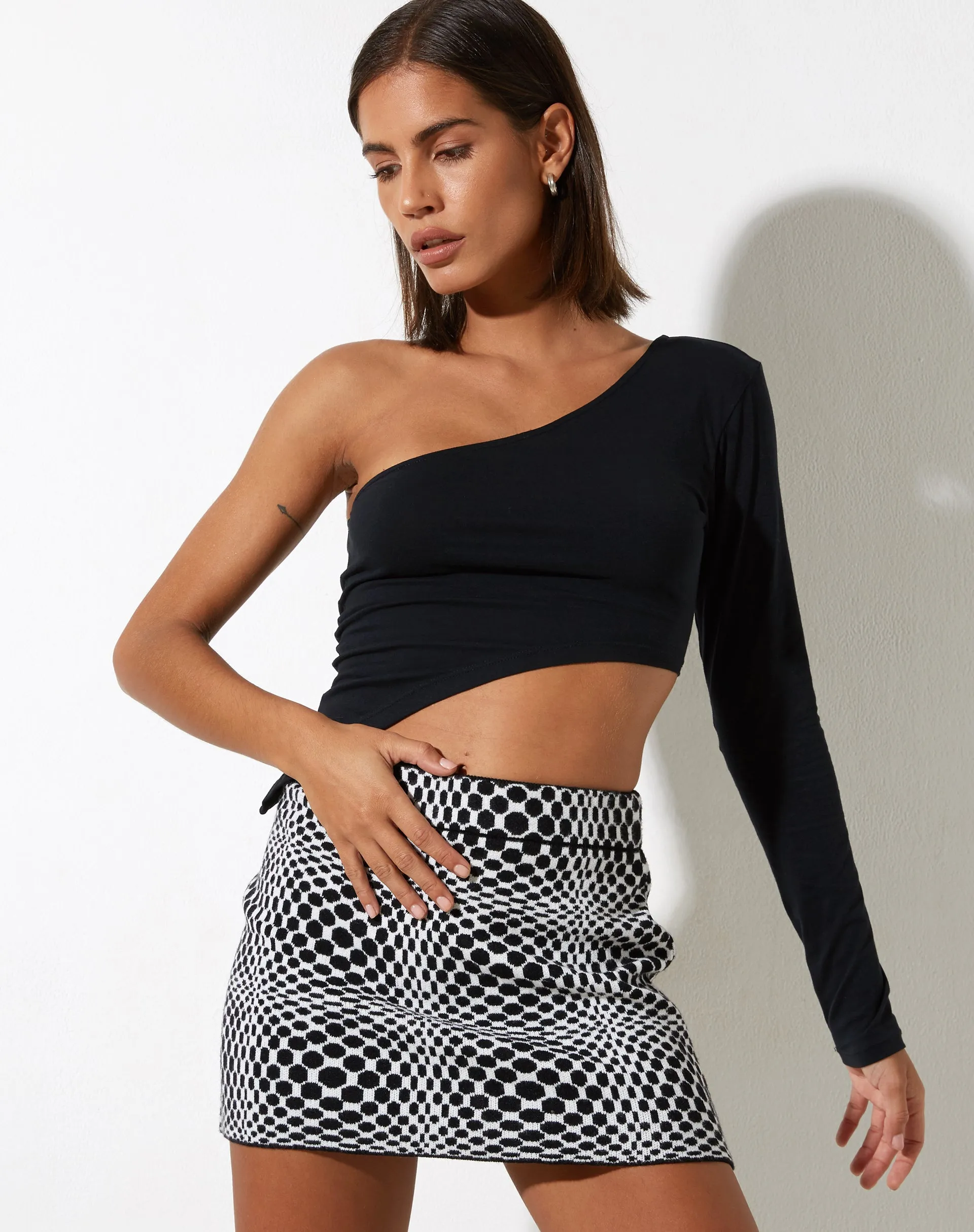Haru Mini Skirt in Optic Monochrome Square Black and White sold by Motel Rocks product image thumbnail 4