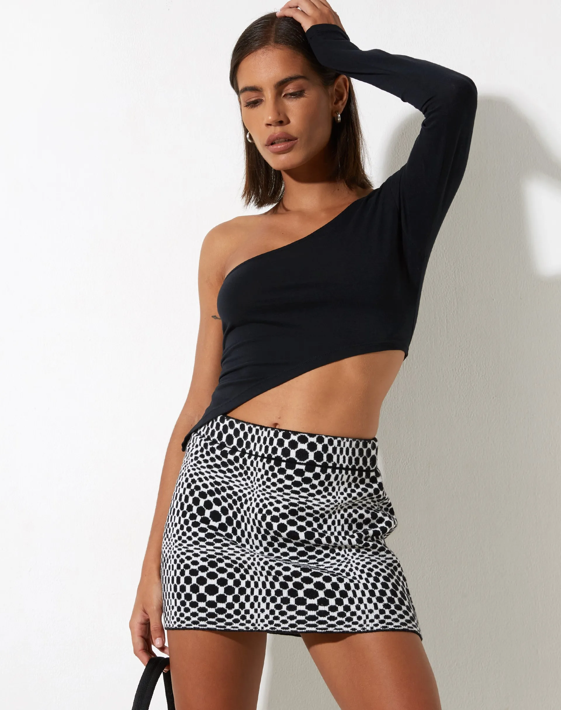Haru Mini Skirt in Optic Monochrome Square Black and White sold by Motel Rocks product image thumbnail 2