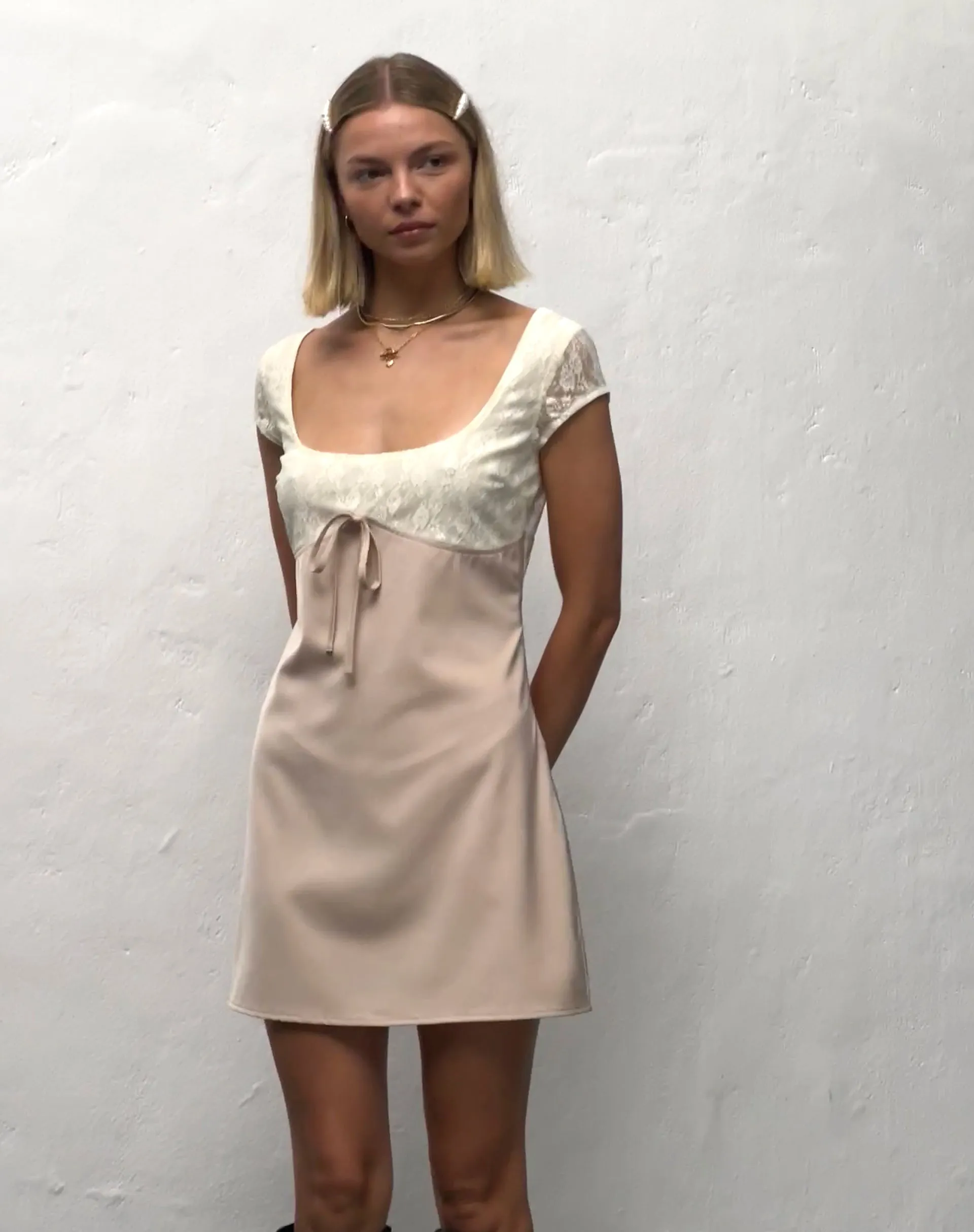 Nauli Satin Mini Dress in Buttercream sold by Motel Rocks product image thumbnail 3