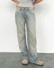 Low Rise Parallel Jeans in Sand Bleach Extreme sold by Motel Rocks