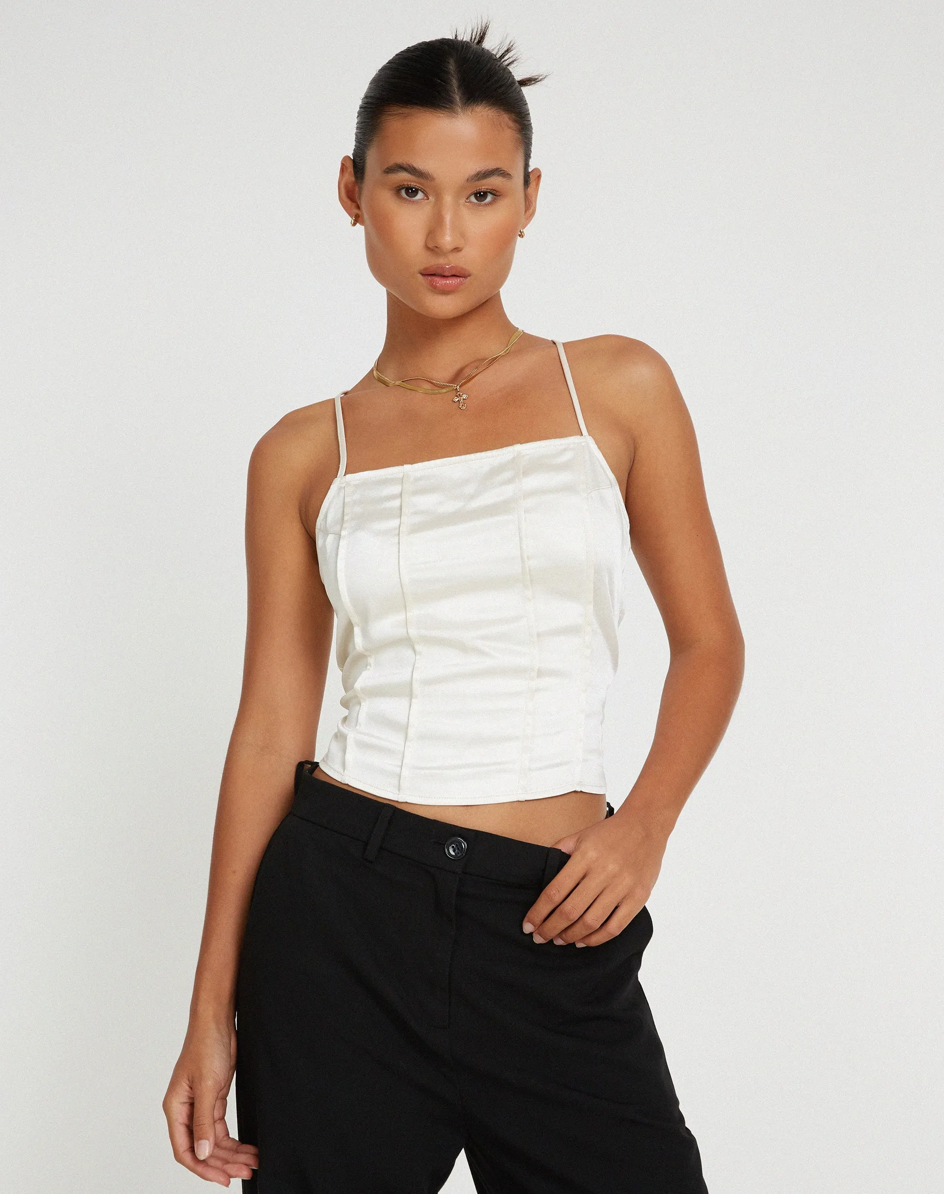 Cosey Top in Satin Ivory sold by Motel Rocks