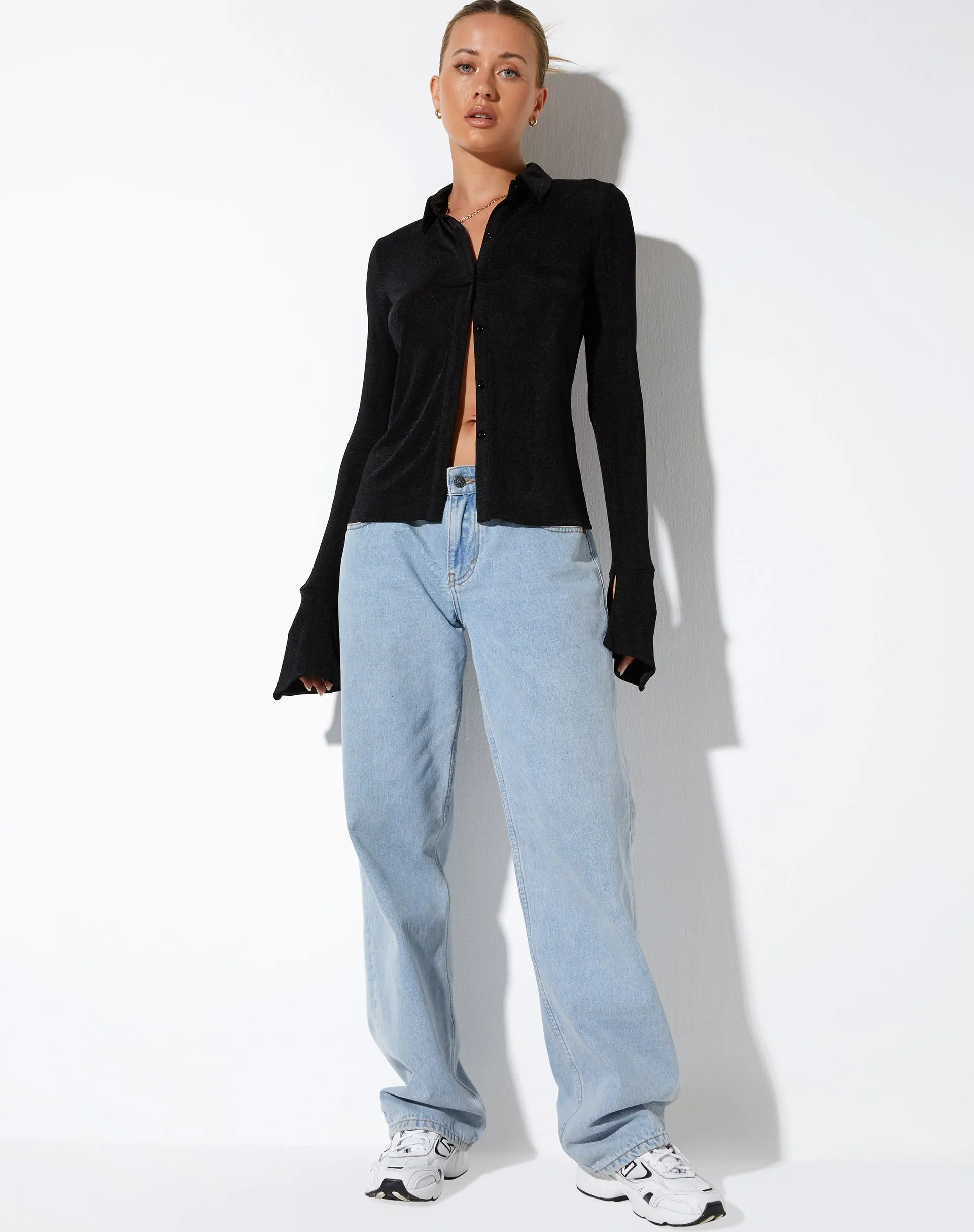 Keani Long Sleeve Shirt in Crepe Black sold by Motel Rocks product image thumbnail 3