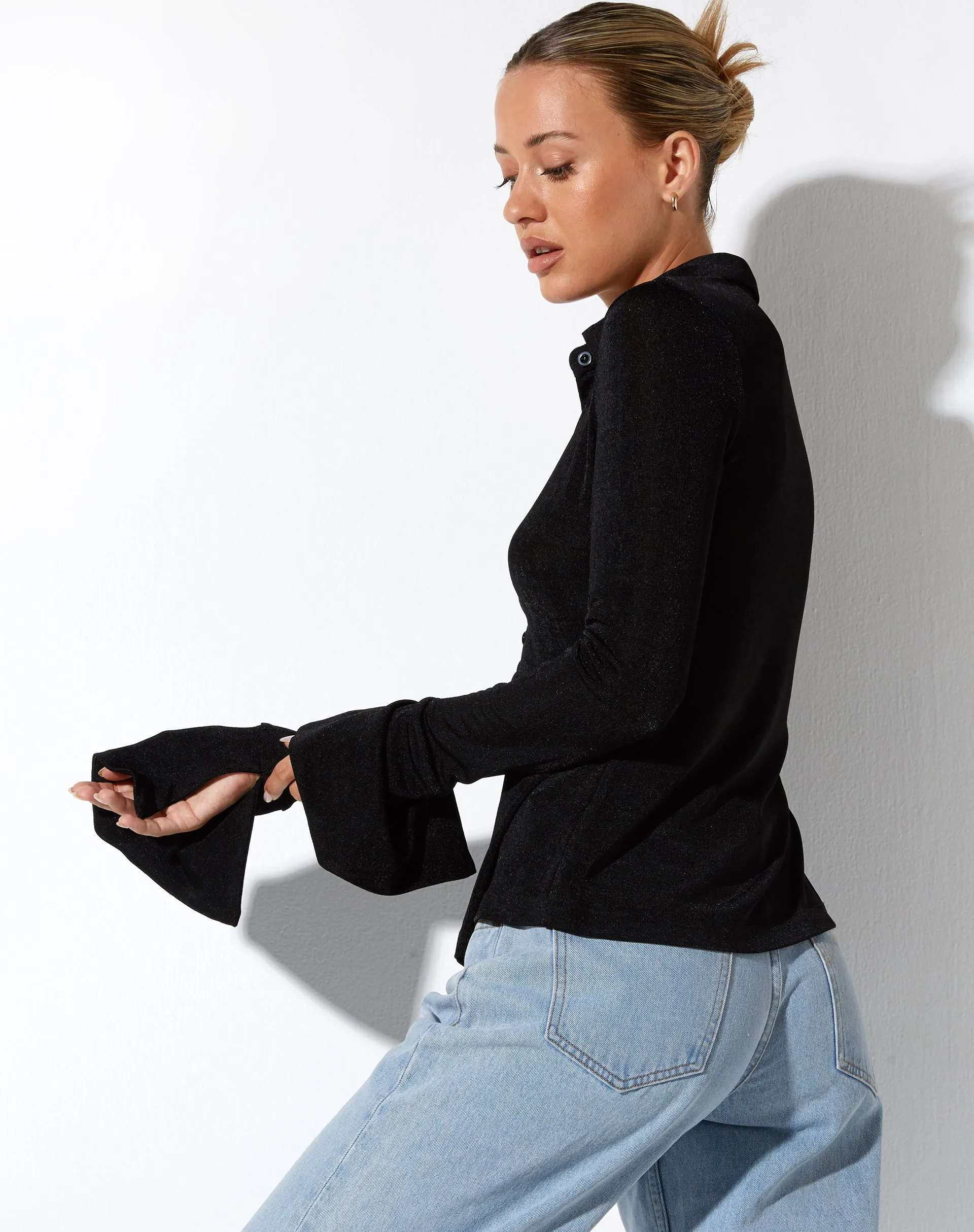 Keani Long Sleeve Shirt in Crepe Black sold by Motel Rocks product image thumbnail 2