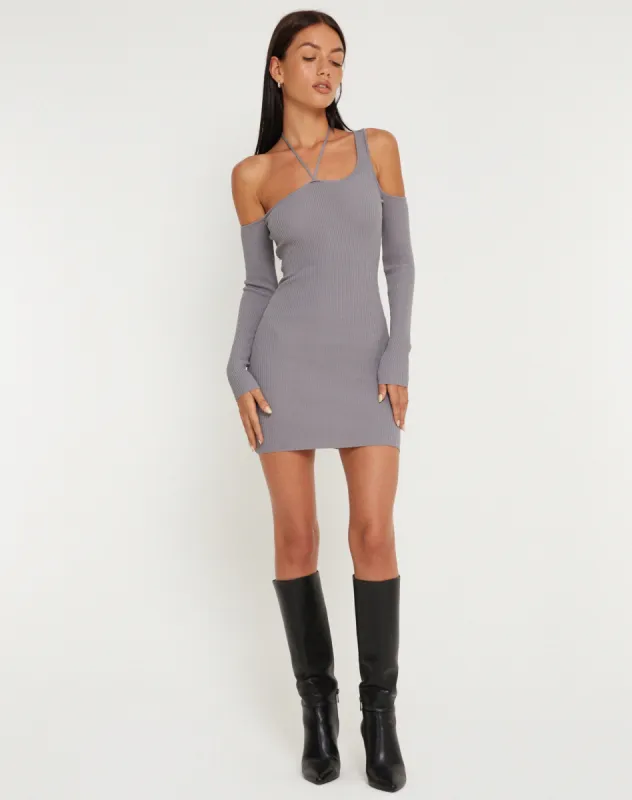 Anala Cold Shoulder Mini Dress in Flint Gray sold by Motel Rocks