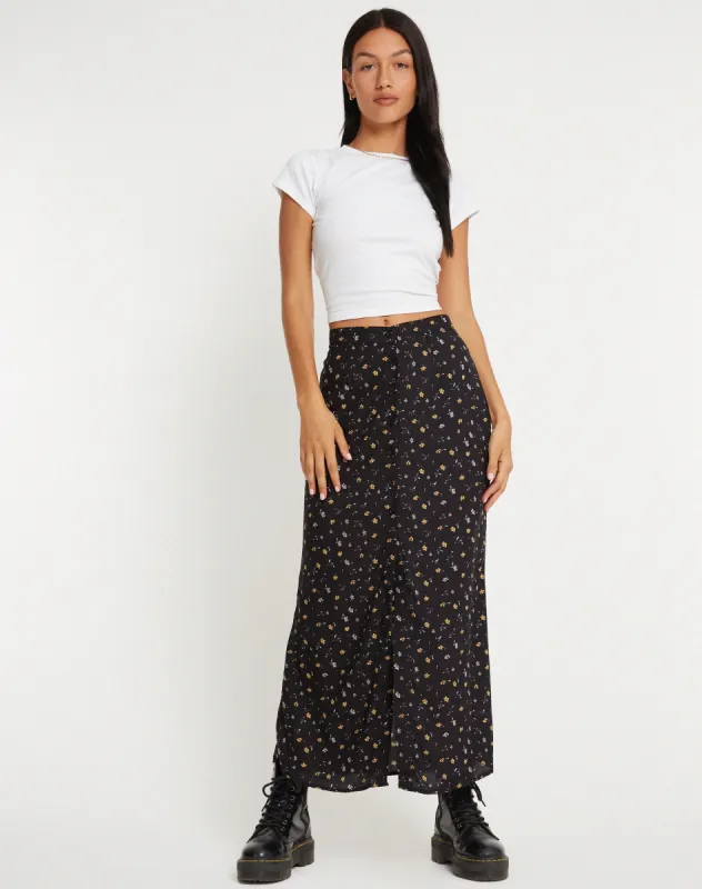 Rima Maxi Skirt in Pretty Petal Black sold by Motel Rocks