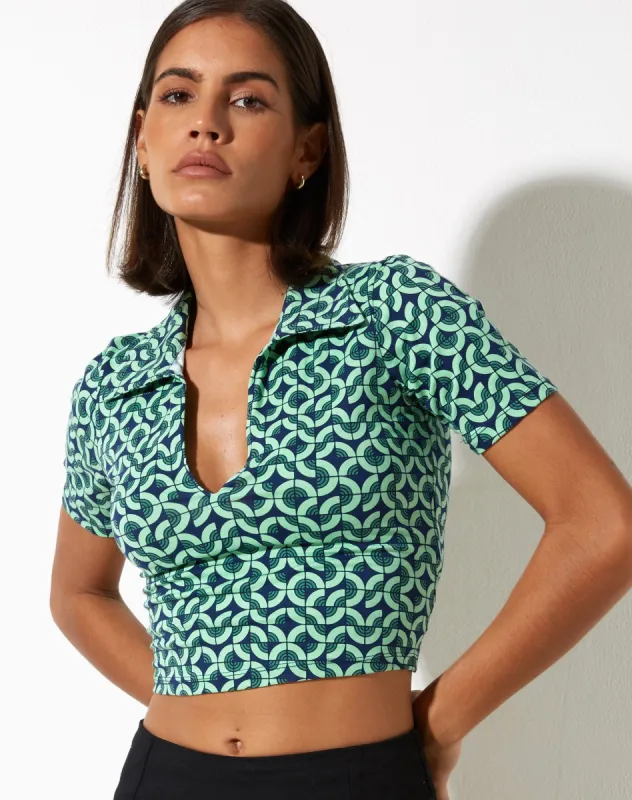 Rezul Crop Top in Retro Tile Green sold by Motel Rocks
